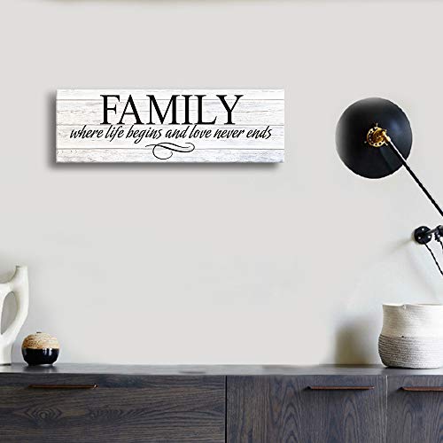 Kas Home Inspirational Quotes Motto Canvas Wall Art,Family Prints Signs Framed, Retro Artwork Decoration for Bedroom, Living Room, Home Wall Decor (8 x 24 inch, Family)