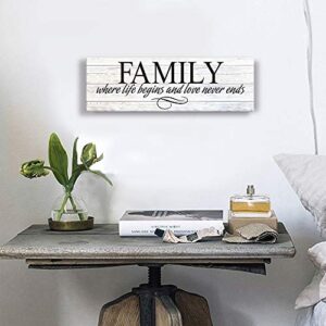 Kas Home Inspirational Quotes Motto Canvas Wall Art,Family Prints Signs Framed, Retro Artwork Decoration for Bedroom, Living Room, Home Wall Decor (8 x 24 inch, Family)