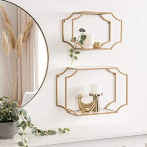 Kate and Laurel Ciel Modern Horizontal Shelves, Set of 2, Gold, Decorative Glam Wall Decor for Storage and Display