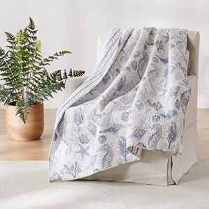 levtex home – tahiti – quilted throw – 50x60in. – coastal – blue, grey and white – reversible pattern – cotton fabric