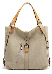 women’s fashion purse backpack canvas multipurpose design handbags and shoulder bag school hobo travel bag (khaki)