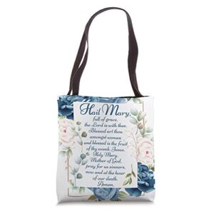 hail mary full of grace prayer catholic blessed mother mary tote bag