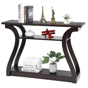 zenstyle wood console table with curved legs and shelf, 3 tier modern accent sofa table for entryway, living room, hallway, 47 in wide, easy assembly (cappuccino/dark brown)
