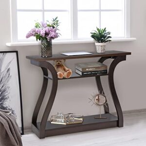 ZenStyle Wood Console Table with Curved Legs and Shelf, 3 Tier Modern Accent Sofa Table for Entryway, Living Room, Hallway, 47 in Wide, Easy Assembly (Cappuccino/Dark Brown)