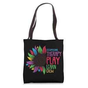 play learn grow occupational therapy cool ota therapist gift tote bag