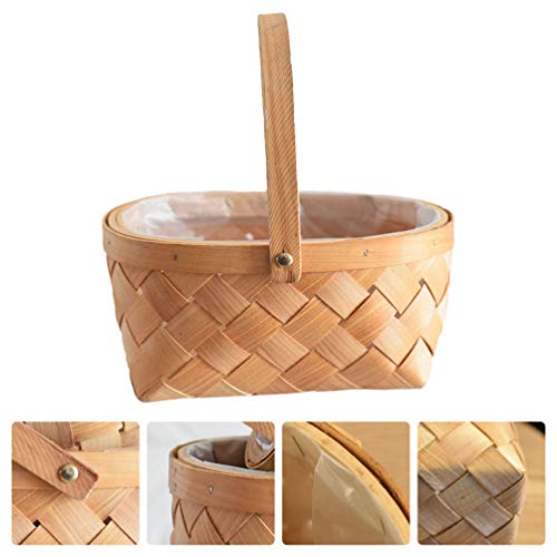 BESTOYARD Rattan Wicker Easter Basket Wood Baskets with Handles for Easter Fall Decor Picnics Gardening Parties Weddings Rustic Home Decor Organizer Basket S