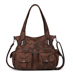 purses and handbags for women large hobo shoulder bags soft pu leather multi-pocket satchel (10-brown)