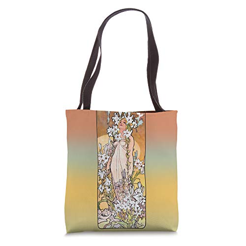 Young Woman Beauty Lilies Art Nouveau Alphonse Mucha Tote Bag