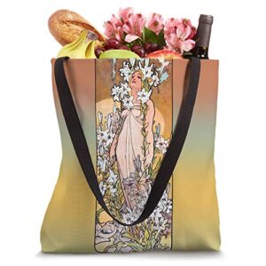 Young Woman Beauty Lilies Art Nouveau Alphonse Mucha Tote Bag