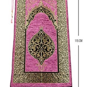 Muslim Prayer Rug with Prayer Beads | Janamaz | Sajadah | Soft Islamic Prayer Rug | Islamic Gifts | Prayer Carpet Mat, Chenille Fabric, Rose