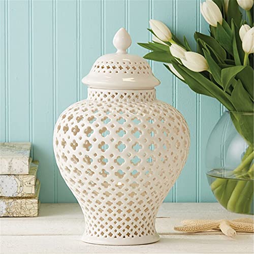 KKAI Ginger Jar Carved Lattice Decorative Temple Jar Ceramic White Ginger Jars for Home Decor ( Color : White , Size : Small )