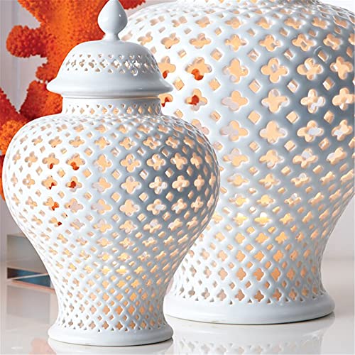 KKAI Ginger Jar Carved Lattice Decorative Temple Jar Ceramic White Ginger Jars for Home Decor ( Color : White , Size : Small )