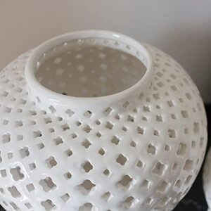KKAI Ginger Jar Carved Lattice Decorative Temple Jar Ceramic White Ginger Jars for Home Decor ( Color : White , Size : Small )