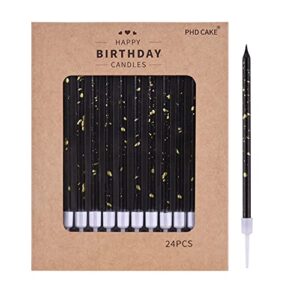 phd cake 24-count black gold long thin birthday candles, cake candles, birthday parties, wedding decorations, party candles