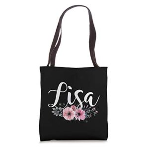 lisa name personalized floral pink black women girls gift tote bag