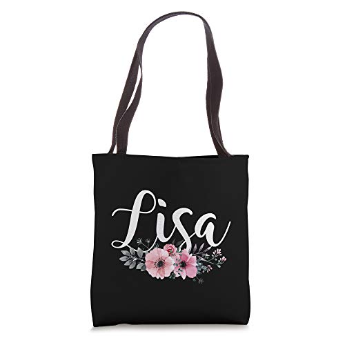 Lisa Name Personalized Floral Pink Black Women Girls Gift Tote Bag