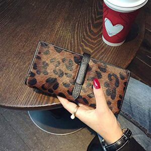 HANSOMFY 2021 New Horsehair Leather Wallet Women Long Leopard Print Coin Purse Drawstring Card Slot Large Capacity Wallets (Leopard)