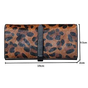 HANSOMFY 2021 New Horsehair Leather Wallet Women Long Leopard Print Coin Purse Drawstring Card Slot Large Capacity Wallets (Leopard)
