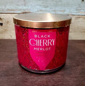 black cherry merlot 3 wick candle ~ 2021 bath and body works release dark cherry, black rasberry, sumptuous merlot