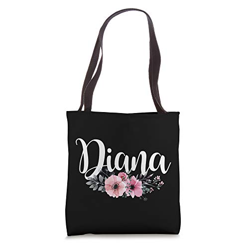 Diana Name Personalized Floral Pink Black Women Girls Gift Tote Bag