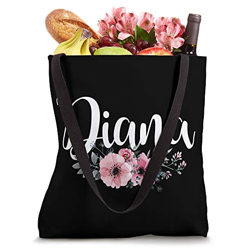 Diana Name Personalized Floral Pink Black Women Girls Gift Tote Bag