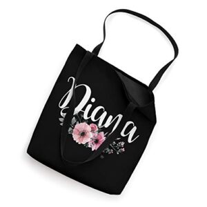 Diana Name Personalized Floral Pink Black Women Girls Gift Tote Bag