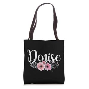 denise name personalized floral pink black women girls gift tote bag