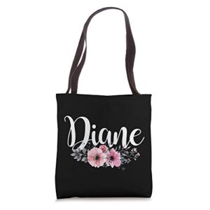 diane name personalized floral pink black women girls gift tote bag