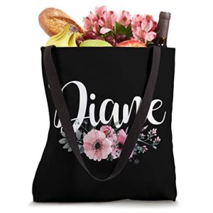 Diane Name Personalized Floral Pink Black Women Girls Gift Tote Bag