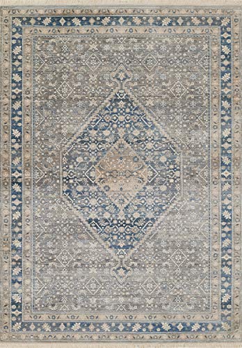 Momeni Izmir Polyester Traditional Indoor Area Rug, Blue, 8' X 10' (IZMIRIZ-03BLU80A0)