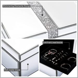 Large Diamante Glass Jewelry Box Jewelry Organizer Storage Decorative Box Organizer for Women Girls Luxurious Gift