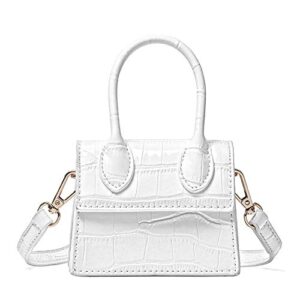 cute purse mini crossbody bags for women girls top handle clutch handbag (white crocodile)