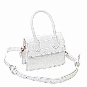 Cute Purse Mini Crossbody Bags for Women Girls Top Handle Clutch Handbag (White Crocodile)