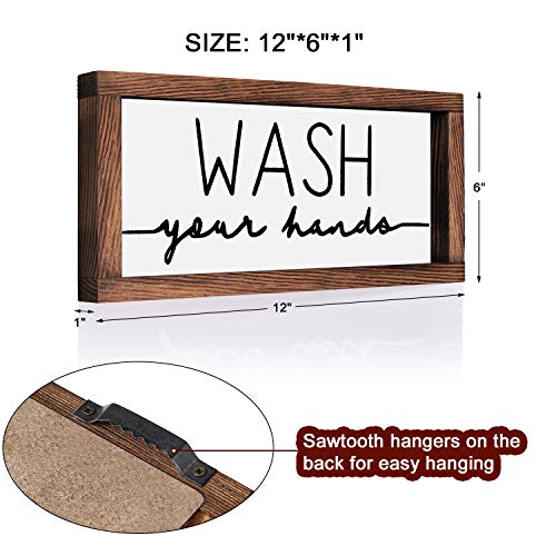 LIBWYS Bathroom Sign & Plaque (Set of 3) Wash Your Hands Brush Your Teeth Comb Your Hair Decorative Rustic Wood Farmhouse Bathroom Wall Decor (White)