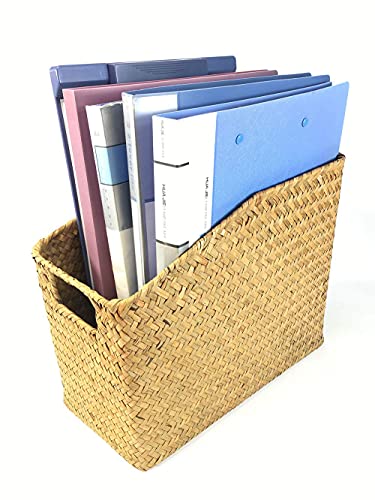 MISNINE Multifunction Basket Magzine Book Holder Basket,Handwoven Seagrass Rustic Home Décor (Small)