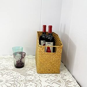 MISNINE Multifunction Basket Magzine Book Holder Basket,Handwoven Seagrass Rustic Home Décor (Small)