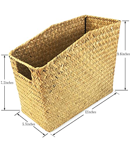 MISNINE Multifunction Basket Magzine Book Holder Basket,Handwoven Seagrass Rustic Home Décor (Small)