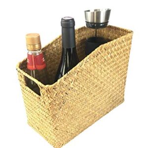 MISNINE Multifunction Basket Magzine Book Holder Basket,Handwoven Seagrass Rustic Home Décor (Small)