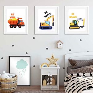 OOTSR 6 PCS Construction Trucks Wall Art Print, Inspirational Quote Canvas Print for Boys Game Room Decor, Playroom, Rec Room Poster, Vehicle Prints,(Unframed, 20 X 25CM)