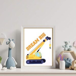 OOTSR 6 PCS Construction Trucks Wall Art Print, Inspirational Quote Canvas Print for Boys Game Room Decor, Playroom, Rec Room Poster, Vehicle Prints,(Unframed, 20 X 25CM)