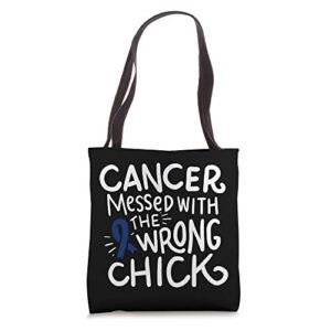 colon cancer survivor fighter chemo dark blue ribbon tote bag