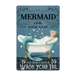 yepzoer mermaid metal retro vintage tin sign bar wall decor poster 8×12 inch