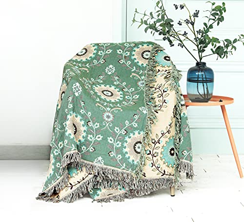 Heather Touch 100% Cotton Blanket Queen 78x90 Boho Oversized Throw Chair Covers with Tassels Lightweight Breathable Decorative Bed Blanket 4 Layers Muslin Couch Slipcover Sofa Protector Sunflower