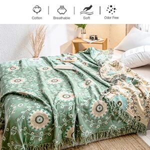 Heather Touch 100% Cotton Blanket Queen 78x90 Boho Oversized Throw Chair Covers with Tassels Lightweight Breathable Decorative Bed Blanket 4 Layers Muslin Couch Slipcover Sofa Protector Sunflower