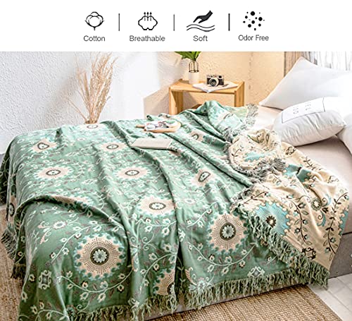 Heather Touch 100% Cotton Blanket Queen 78x90 Boho Oversized Throw Chair Covers with Tassels Lightweight Breathable Decorative Bed Blanket 4 Layers Muslin Couch Slipcover Sofa Protector Sunflower