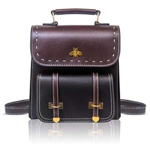 little bee women’s mini backpack faux leather backpack designer cute girls convertible purse stylish crossbodybag (black)