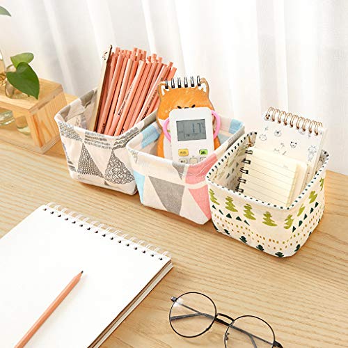 Lekgymr Durable Small Storage Baskets, 2pcs Cute Pattern Cotton Linen Fabric Mini Storage Bin Foldable Desktop Drawer Organizer Box for Home and Office