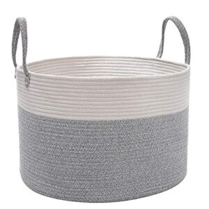 XXL Extra Large Cotton Rope Basket, 20" x 13" Throw Blanket Storage Basket with Handles, Decorative Blanket Basket for Living Room, Pillows, Toys or Laundry