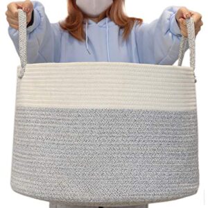 XXL Extra Large Cotton Rope Basket, 20" x 13" Throw Blanket Storage Basket with Handles, Decorative Blanket Basket for Living Room, Pillows, Toys or Laundry