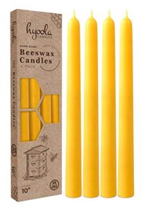 hyoola 10″ beeswax taper candles – 10 hour burn time – yellow beeswax candles – 4 pack
